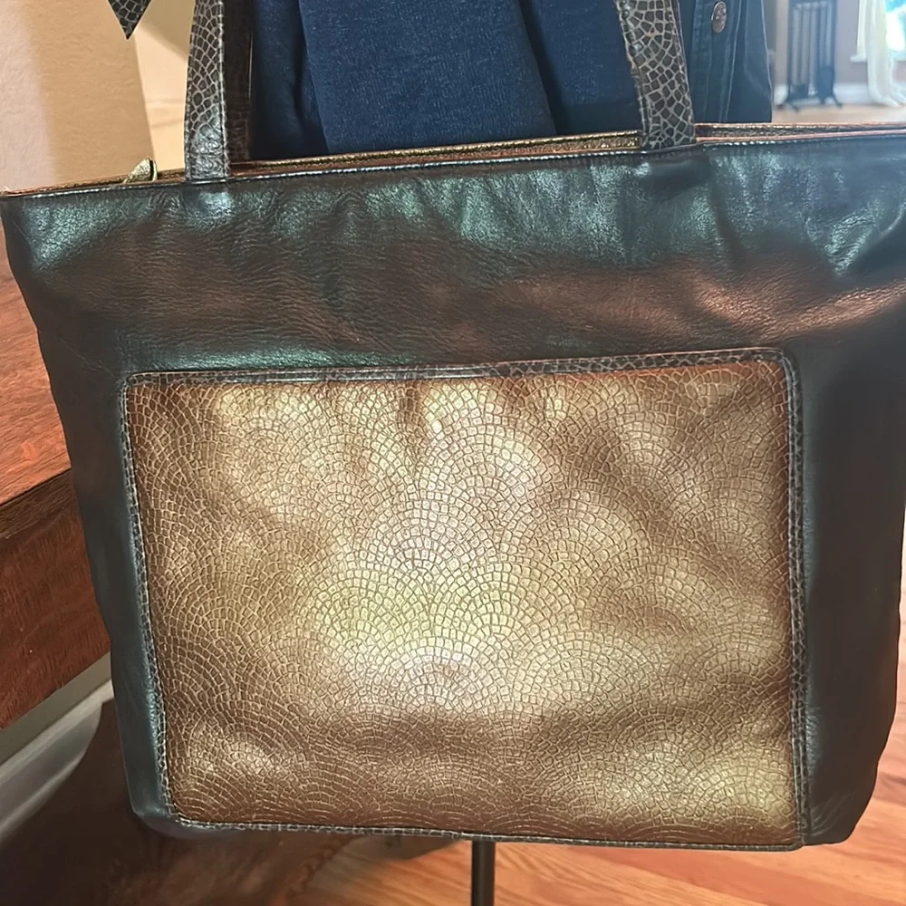 Susan Gail Black/Metallic Leather and Multi Textured Vintage Leather Bag - Picture 2 of 14